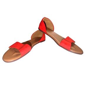 A New Day Flat Sandals Women Size 11 Red Faux Suede d'Orsay Slip On Open Toe